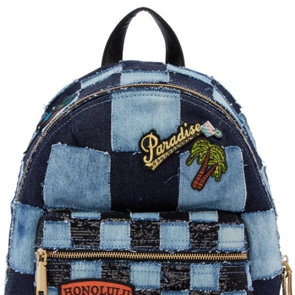 Marc Jacobs paradise patch patchwork denim biker backpack checker patches main image 11